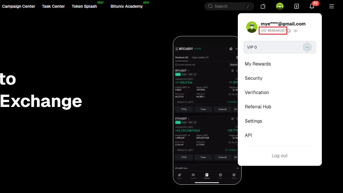 پیدا کردن UID در صرافی بیت یونیکس