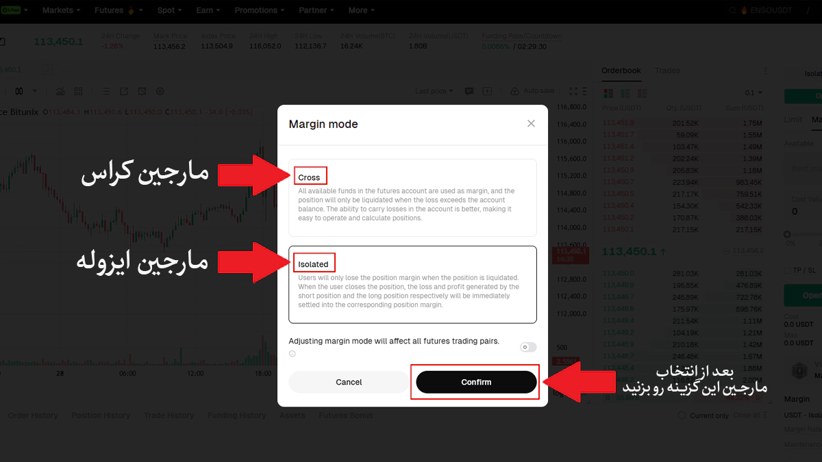 تصویر انتخاب نوع مارجین در مقاله آموزش ترید در بیت یونیکس