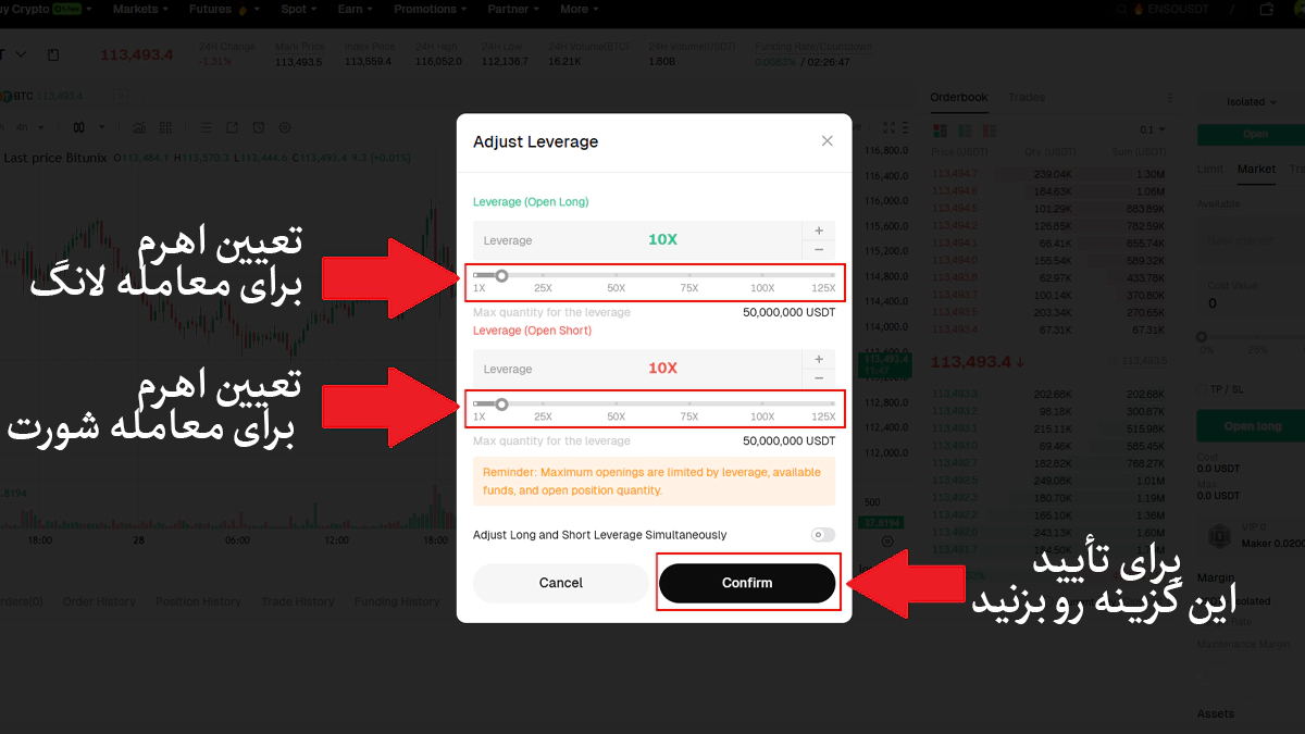 تعیین اهرم برای معامله در مقاله آموزش ترید در بیت یونیکس