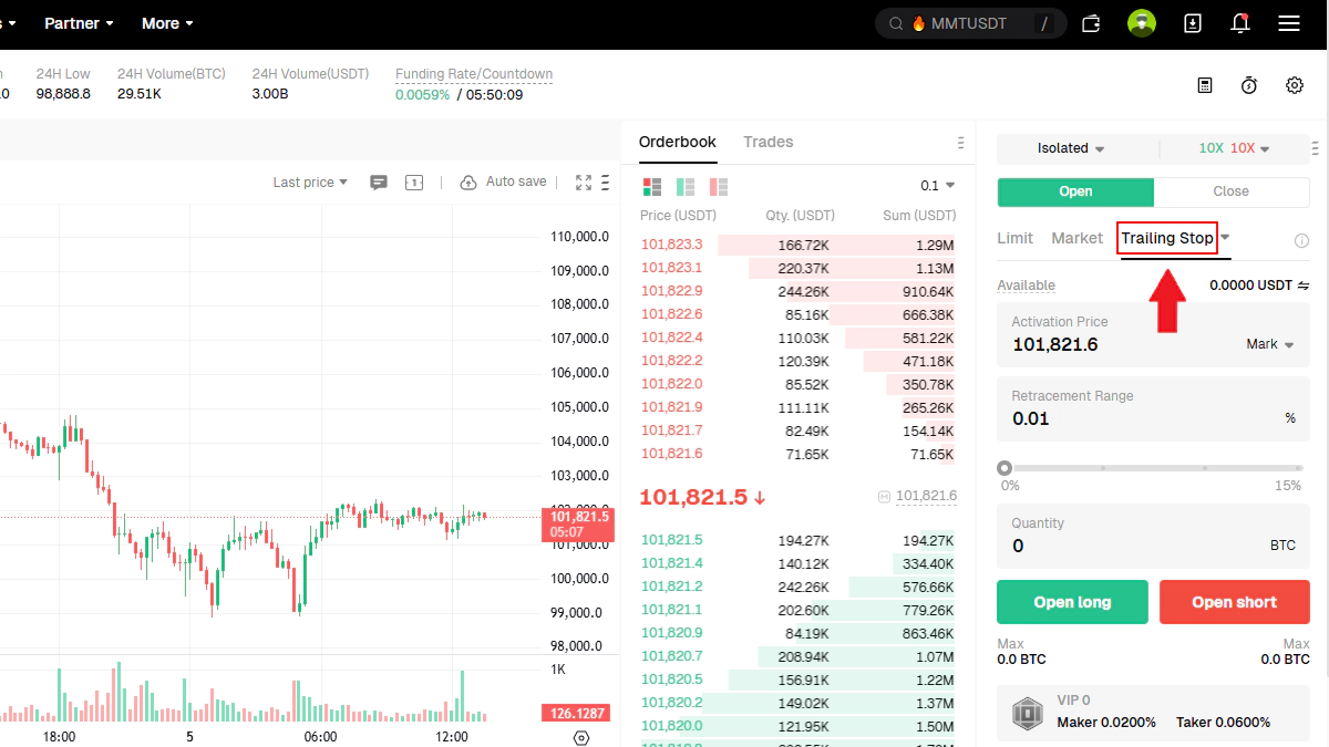 انتخاب سفارش تریلینگ استاپ