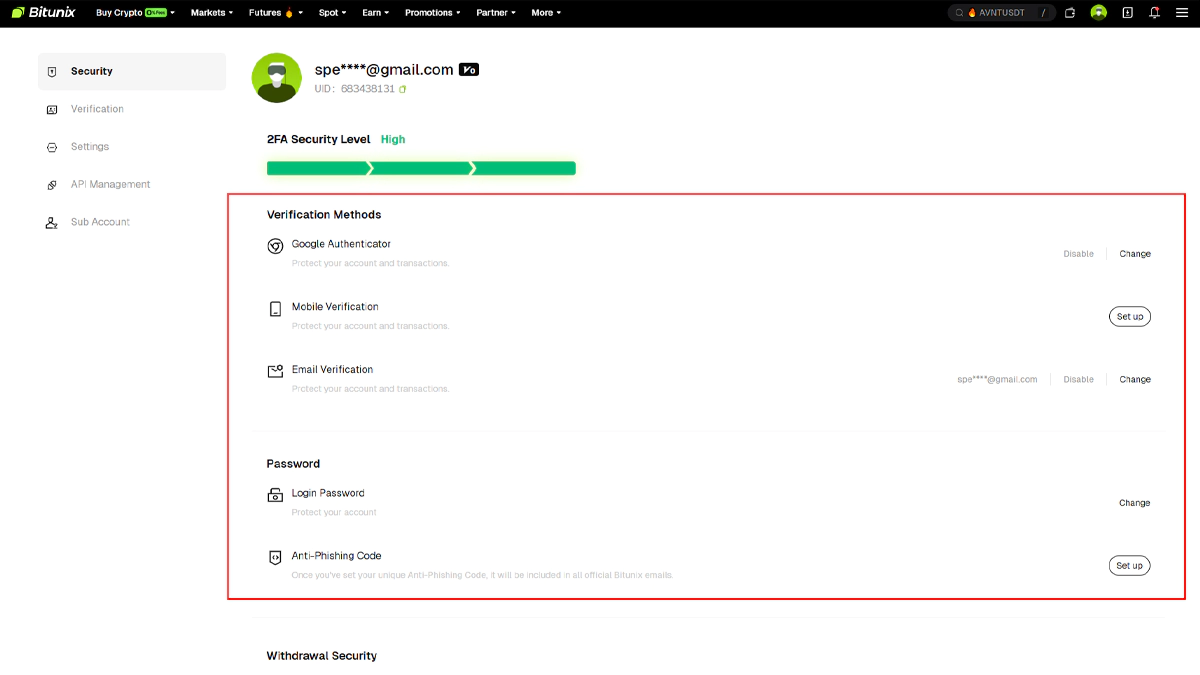 تصویر مربوط به اقدام ‌های مربوط به امنیت اکانت در مقاله آموزش صرافی بیت یونیکس