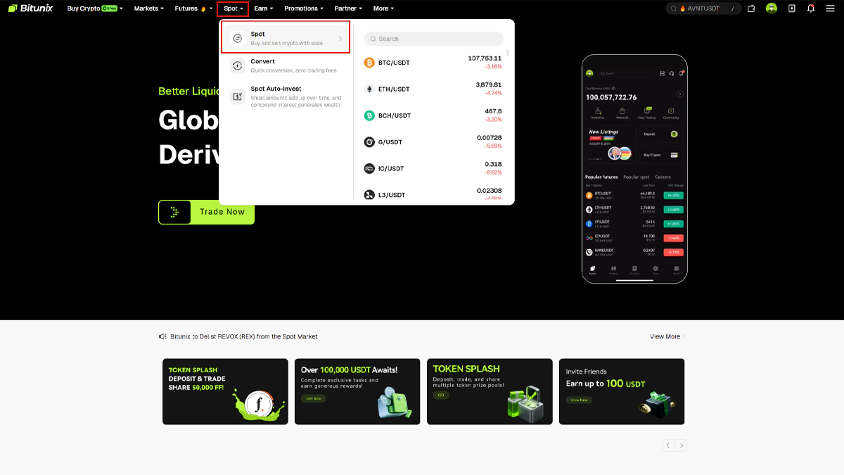 تصویر معاملات اسپات در بیت یونیکس مربوط به مقاله اموزش صرافی بیت یونیکس
