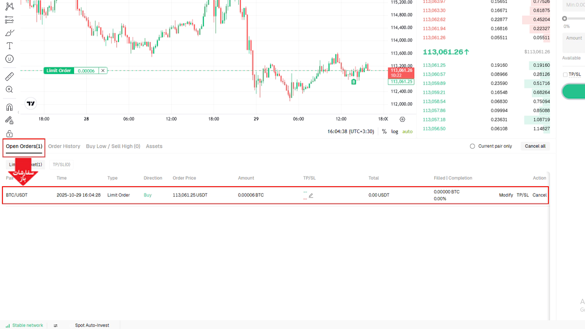 تصویر سفارشات باز در مقاله آموزش ترید در بیت یونیکس