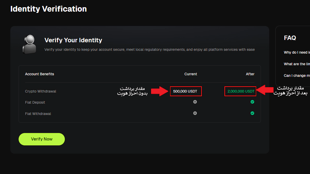 تصویر برداشت با احراز هویت و بدون احراز هویت در مقاله بهترین صرافی برای تراست ولت